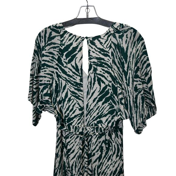 Ba&sh Belted Midi Dress Size Small Tiger Print Green Cream Back Cutout Belted - Picture 5 of 8